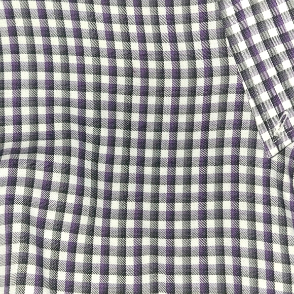Men's long sleeve button down shirt in purple, black and white plaid. - Picture 4 of 4